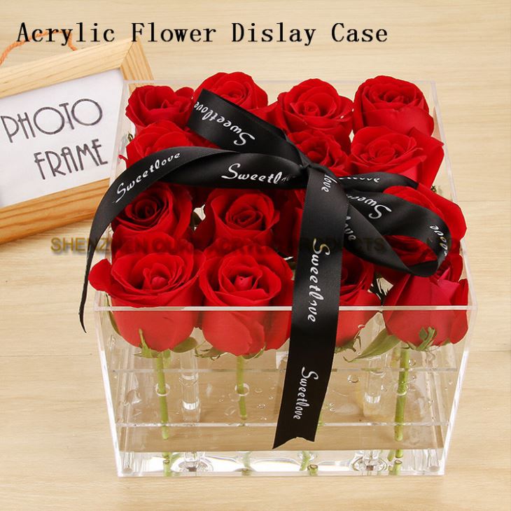 Customized Clear Plexiglass Case Acrylic Flowers Display Box With Holes