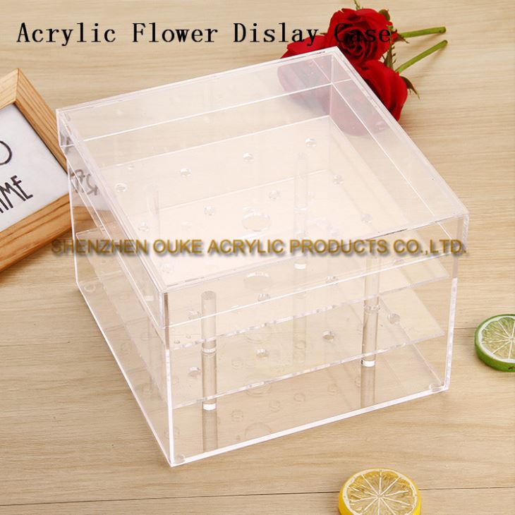Customized Clear Plexiglass Case Acrylic Flowers Display Box With Holes